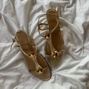 Stuart Weitzman Gold Croc-Embossed Sandals